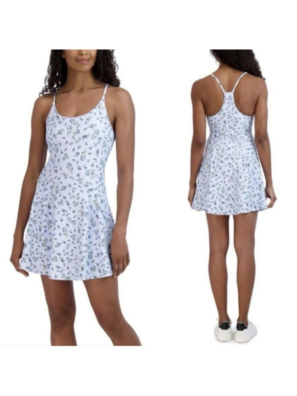 Sage Collective Light Blue Floral Racerback Fit Flare Active Dress Medium